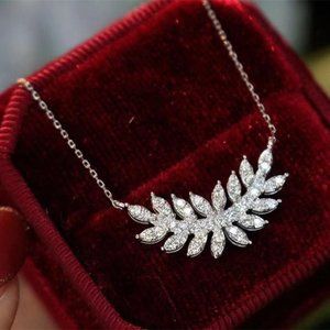 🌸Leaf Micro Pave Designed Dazzling Zircon Pendant Necklace, UNVN12413